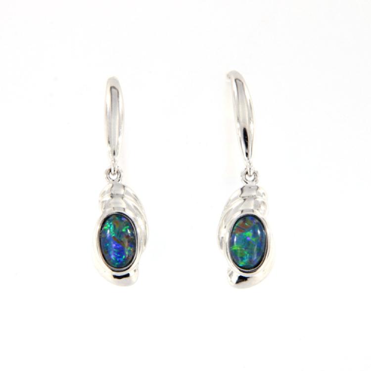 Multicolored Opal Triplet Drop Earrings in 14kt White Gold